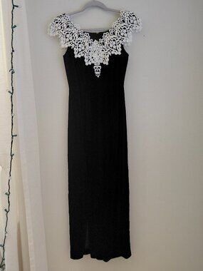 Vintage Jessica McClintock Gunne Sax Black Velvet Lace Bodice Maxi Dress 5/6